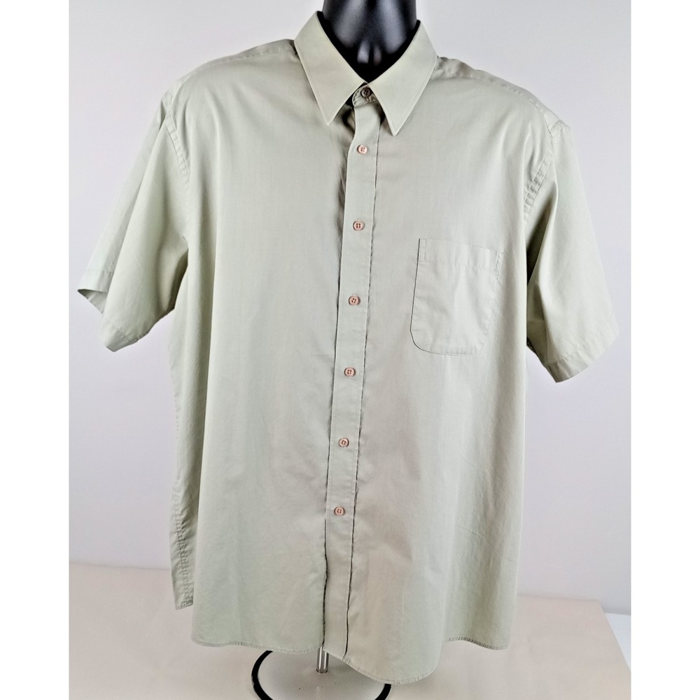 Pierre Cardin Mens 2X Sage Green Short Sleeve Collar Button Pocket Shirt